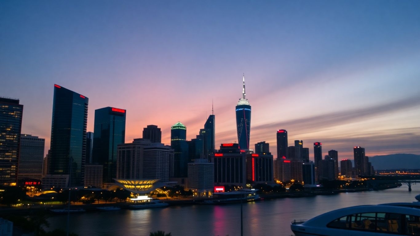Brisbane skyline at dusk with abstract glow