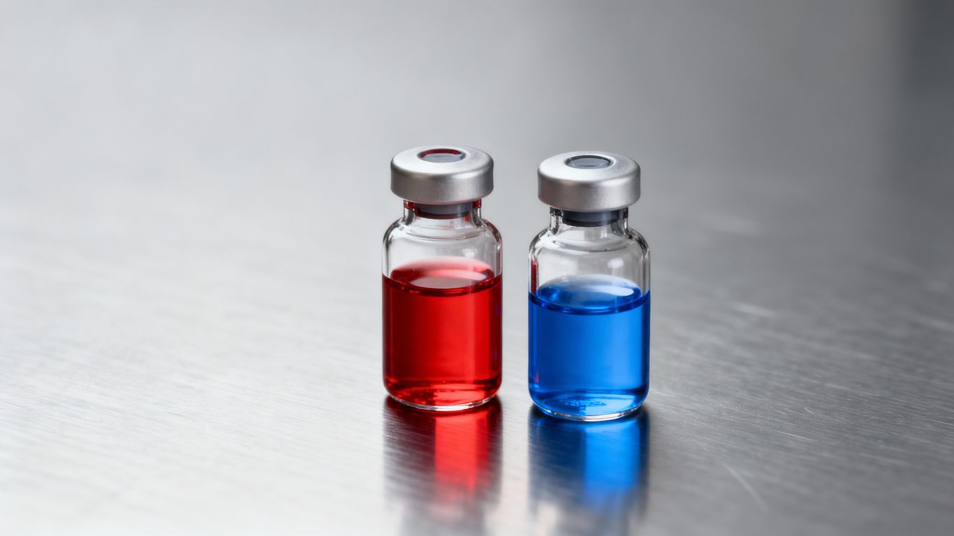 Comparison of two SARM vials, red and blue.
