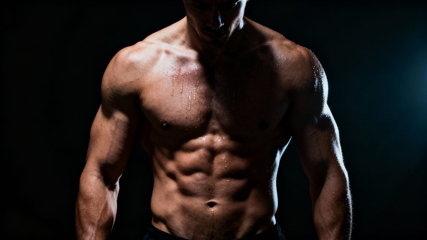 Man with lean physique, abs, dramatic lighting