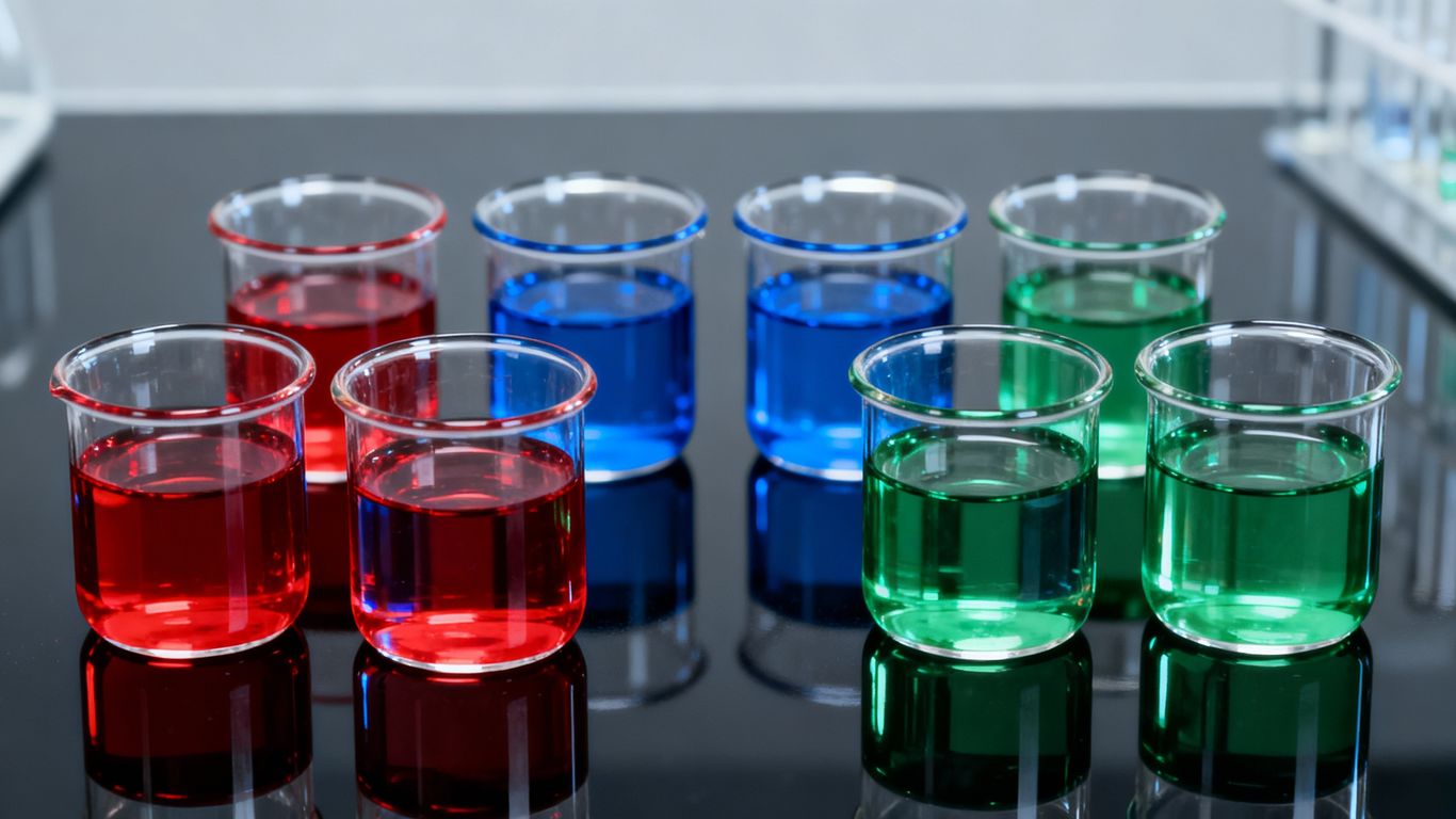 Vials of colorful liquids for SARMs research.