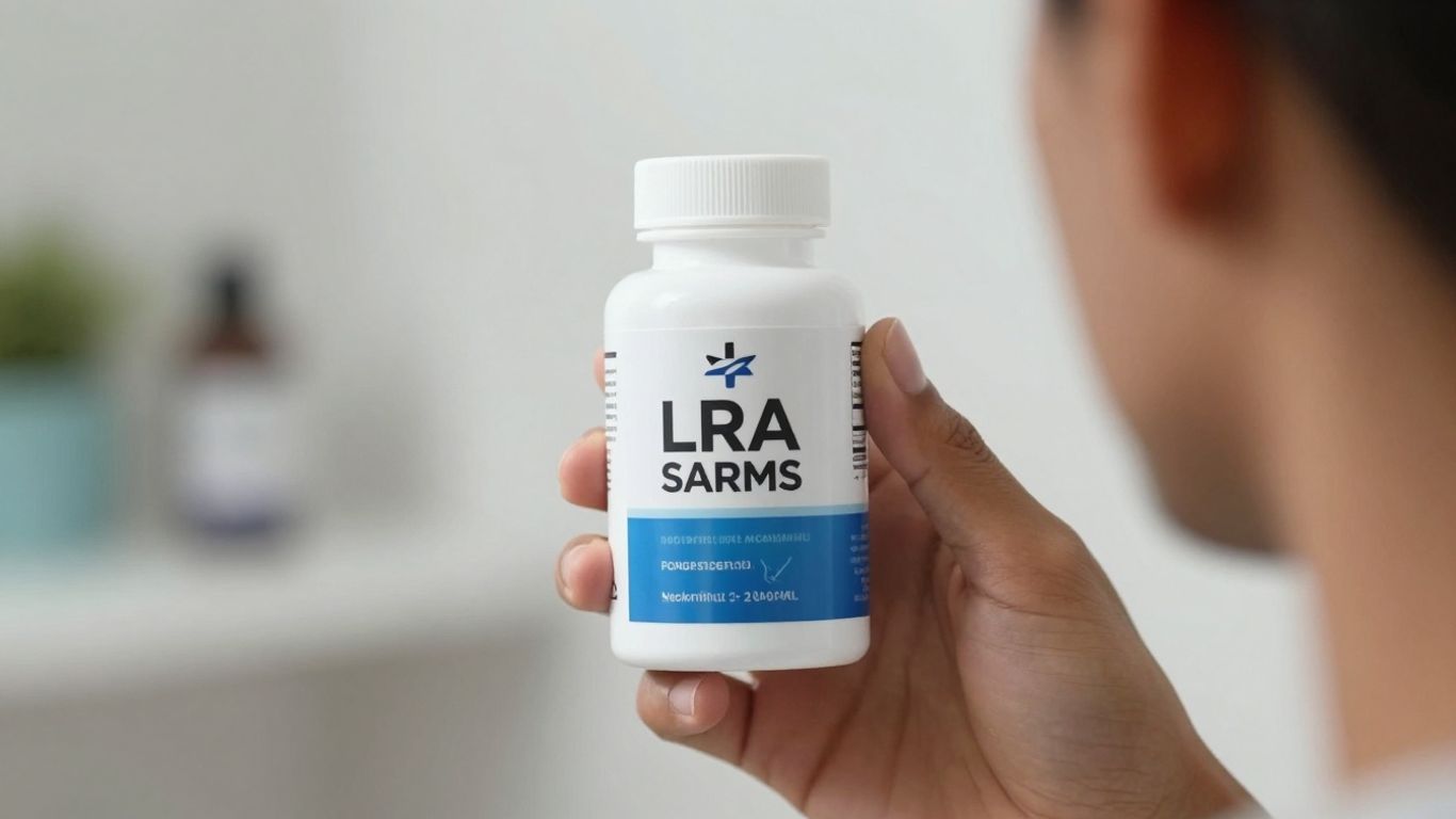 LRA SARMS bottle held by a person.