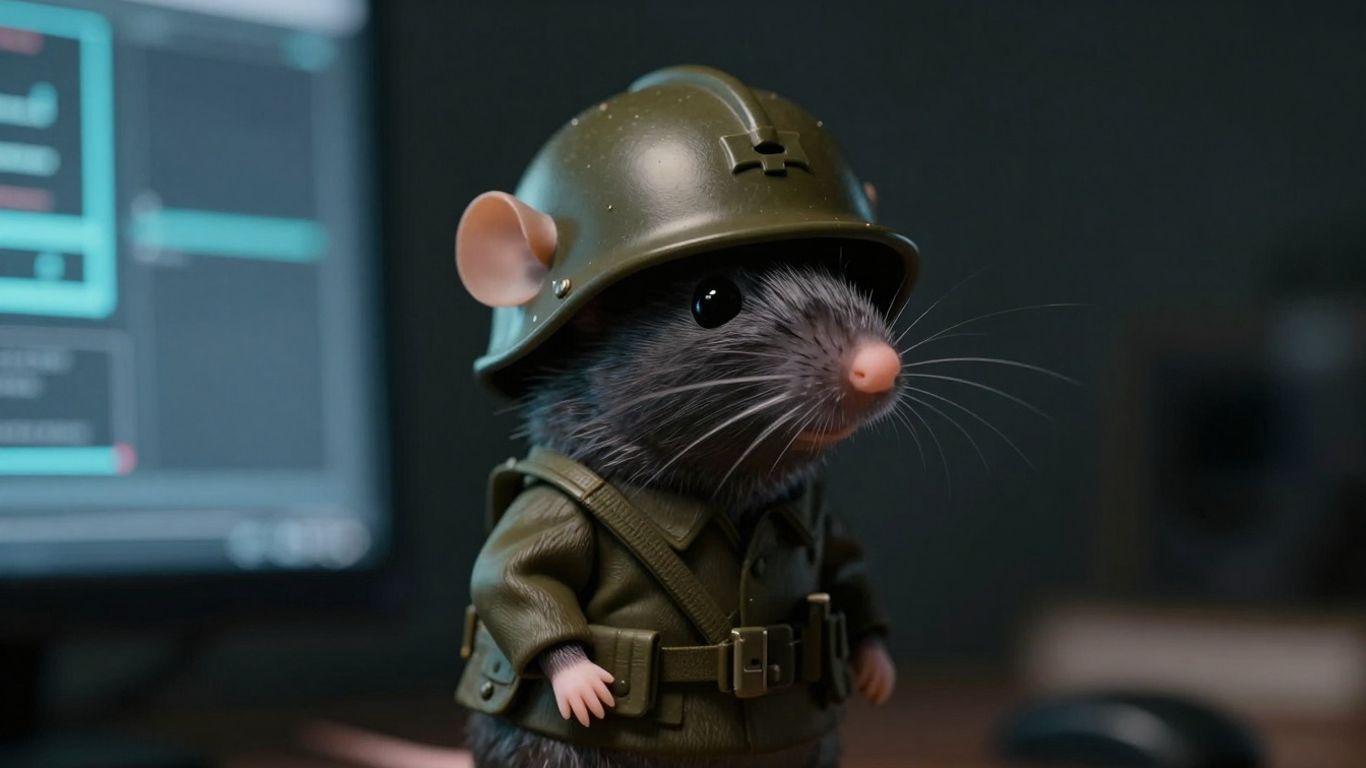 Rat figure near a computer screen