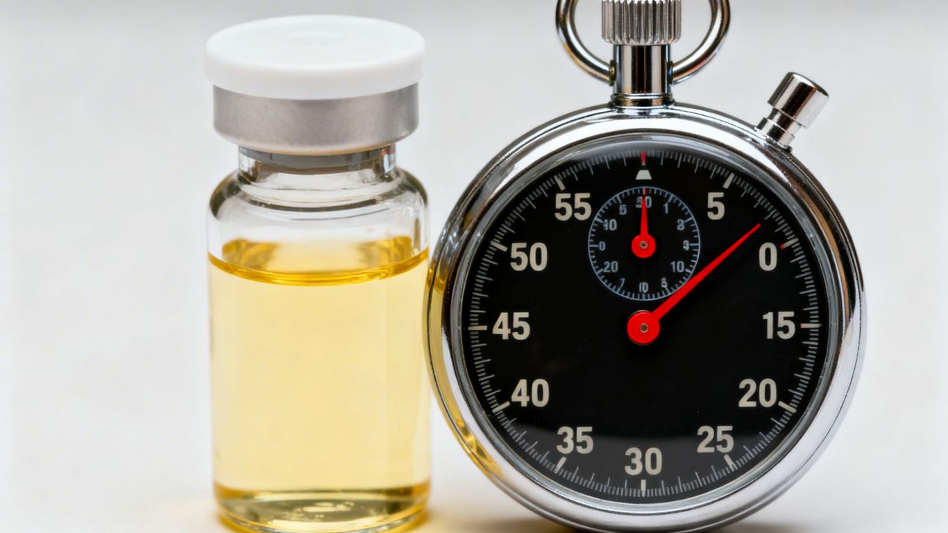 Testosterone cypionate vial and stopwatch