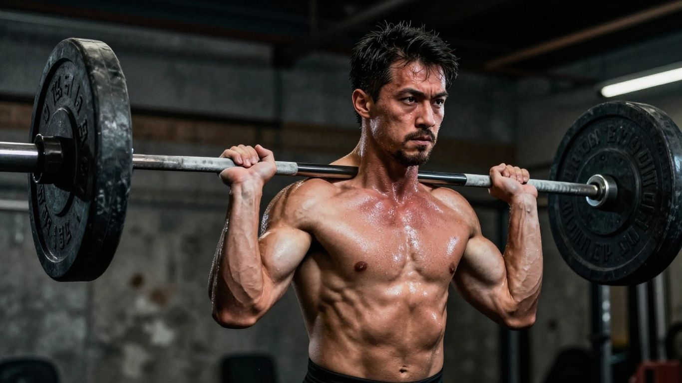 Powerlifter lifting heavy barbell in gym.