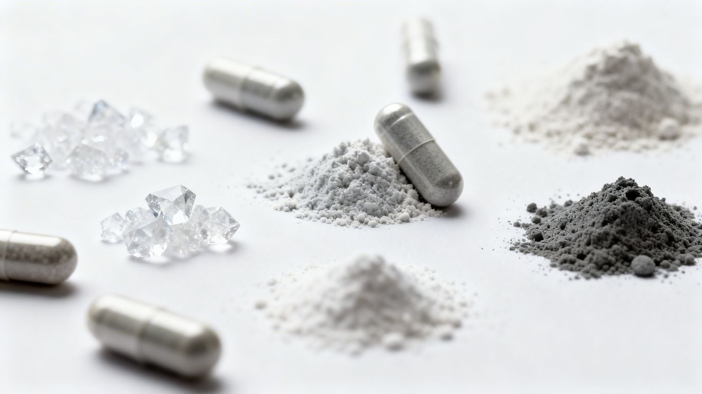 SARMs capsules and powders arranged on a surface.