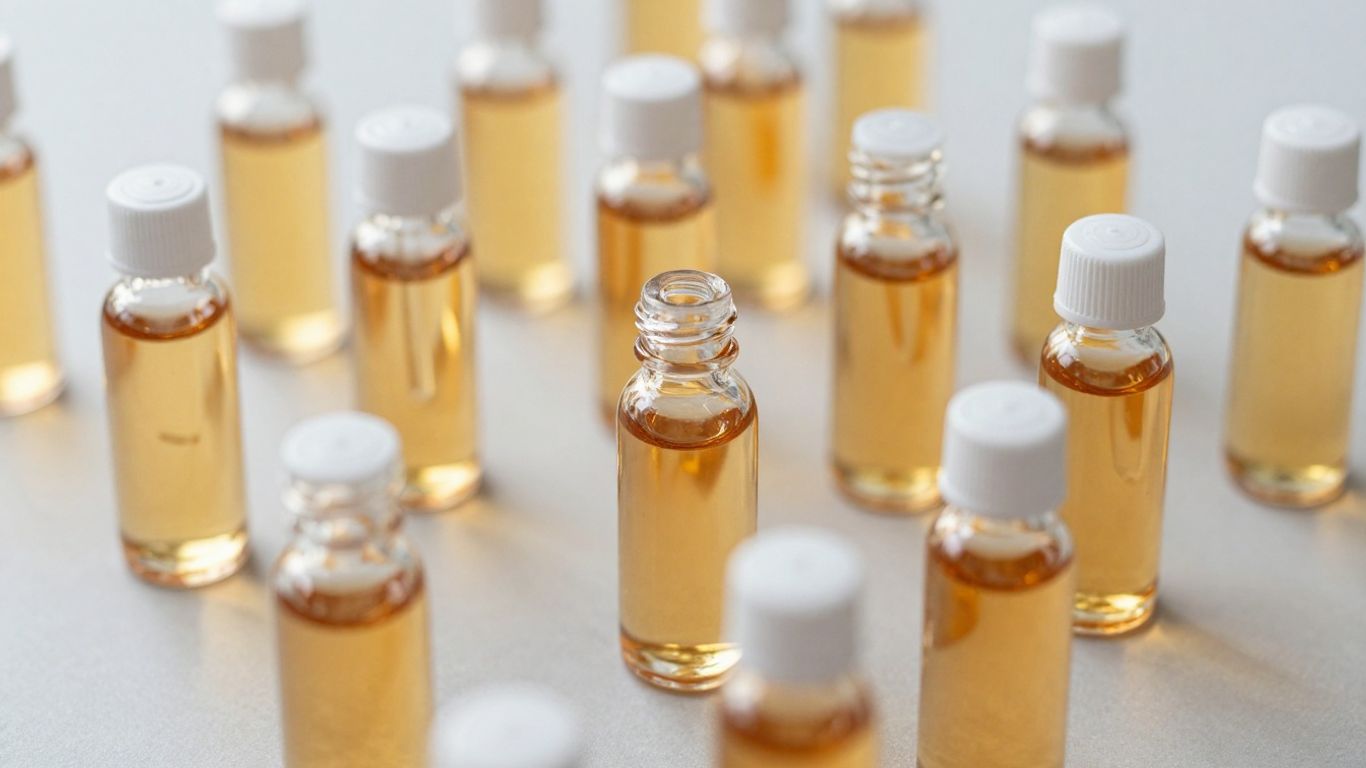 Bottles of liquid SARMs on a neutral surface.