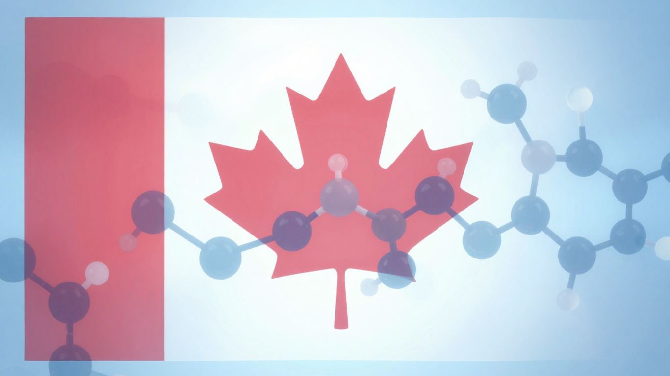 Canadian flag with molecular structures