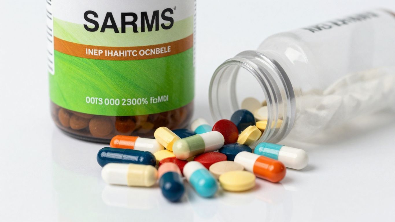 PCT supplement bottle and SARMs pills for recovery.