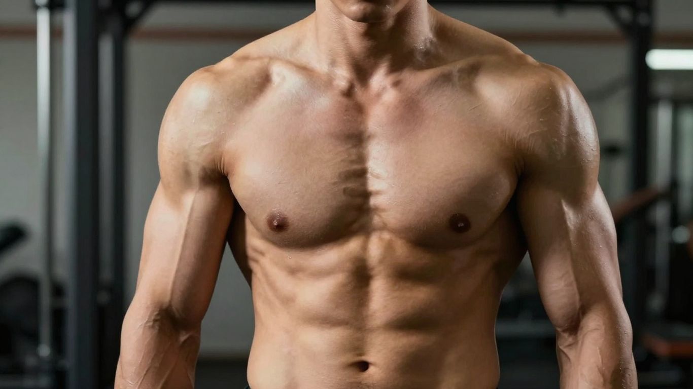 Muscular physique with focus on toned muscles.